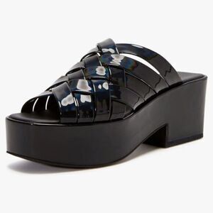 NIB Katy Perry Women’s Patent Leather Black Criss Cross Platform Slide Sandal 9